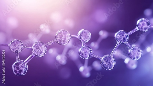 Abstract illustration of translucent molecules in purple hues