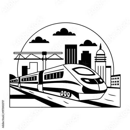 A glyph illustration shows a high-speed train arriving at a train station 

