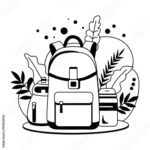 An illustration of backpack designed in glyph style 

