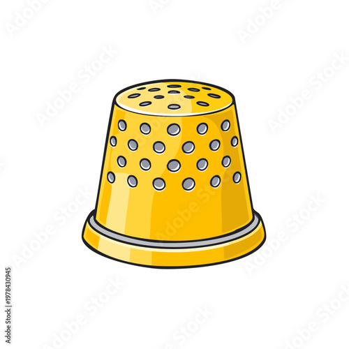 Bright Yellow Metal Thimble with Circular Holes for Sewing and Tailoring