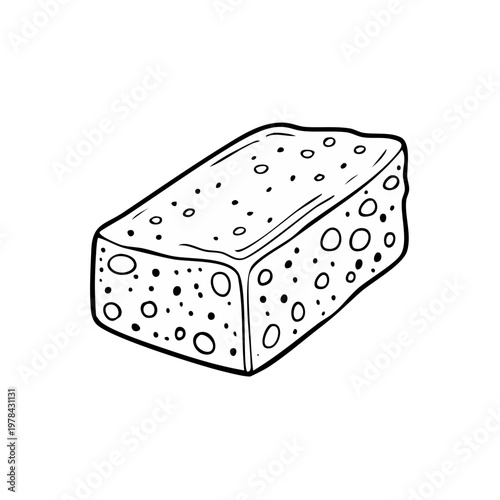 Hand-drawn outline illustration of a rectangular sponge with porous texture