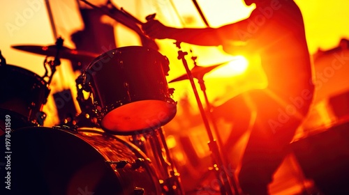 ensemble. Artistic composition of musical instrument silhouettes against a vibrant sunset-colored backdrop. inspiring travel planning.