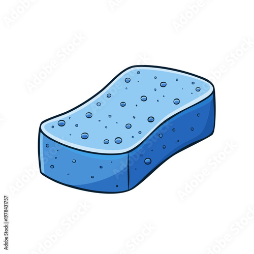A simple cartoon illustration of a blue porous sponge with a clean white background.