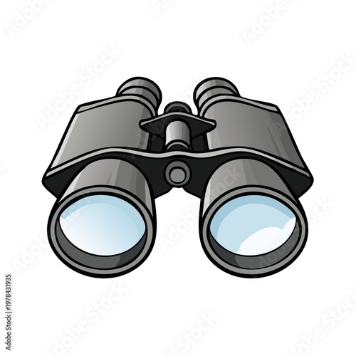 Cartoon illustration of gray binoculars looking forward, a tool for observation
