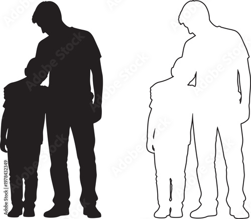 Silhouettes of an adult comforting a child contrasted with a detached adult figure.