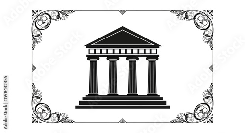 Black and white illustration of building.