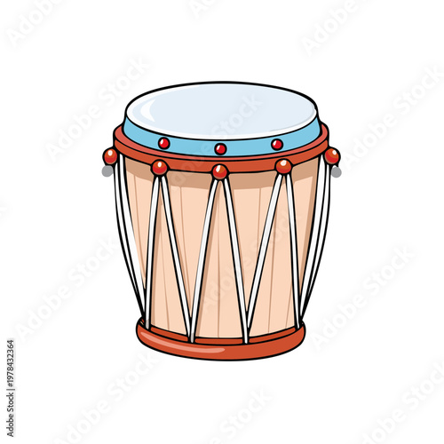 Cartoon Djembe Drum with Decorative Red Accents and Tan Wood Texture
