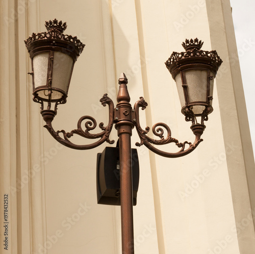 Decorative street light near Saint Spyridon cathedral in Bucharest, Romania