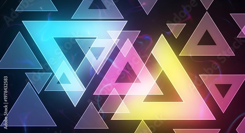 Wallpaper Mural Vibrant overlapping geometric triangles in neon colors on dark background abstract graphic design Torontodigital.ca