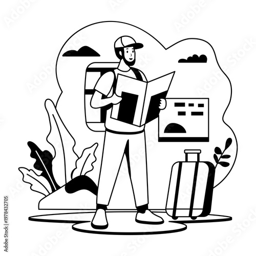 A glyph style illustration of solo travel 

