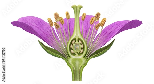 Detailed 3D Cross-Section Anatomy of a Flower Isolated on White Background