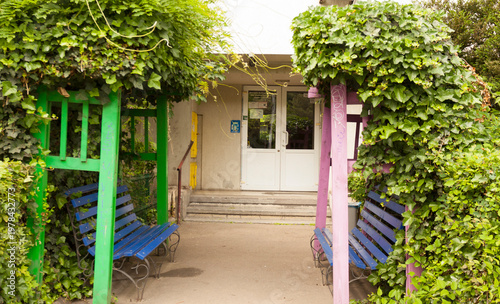 Benches on the steet in Bucharest, Romania