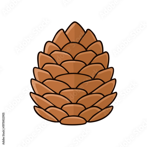 Brown stylized pine cone with overlapping scales isolated on white background