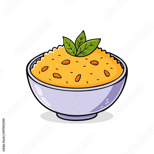 Bowl of Healthy Oatmeal Topped with Nuts and Mint Leaves for Breakfast