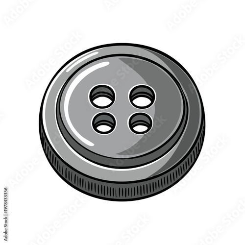 Classic Gray Four Hole Button for Sewing and Crafts Isolated on White Background