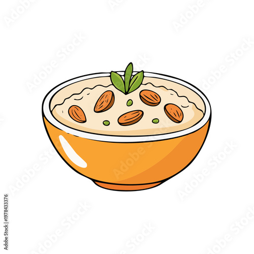 Hearty Oatmeal Bowl with Almonds and Mint Garnish