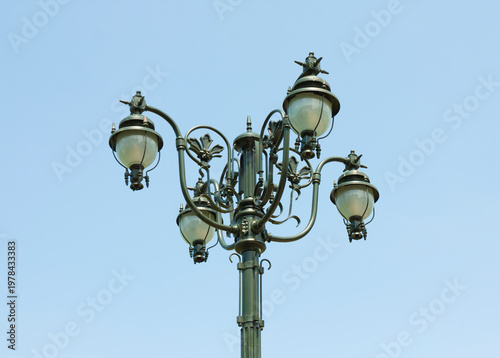 Decorative street lights in park of Palace of Parlament in Bucharest, Romania