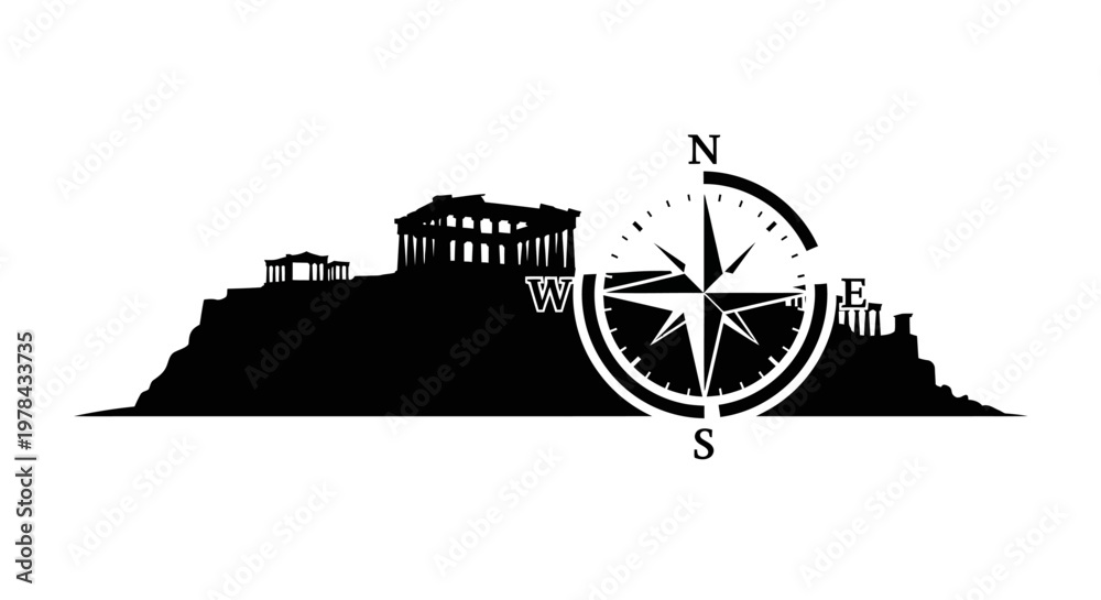 Naklejka premium Black compass with directional letters.