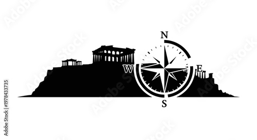 Black compass with directional letters.