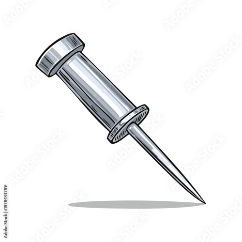 Silver Pushpin with Sharp Point and Metallic Head