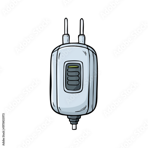 Hand drawn illustration of a portable water heater with two prong plug
