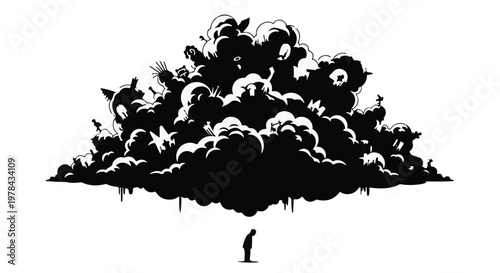 man under cloud silhouette, dreamy inspirational scene