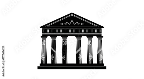Ancient Greek Temple Front Facade Architecture.