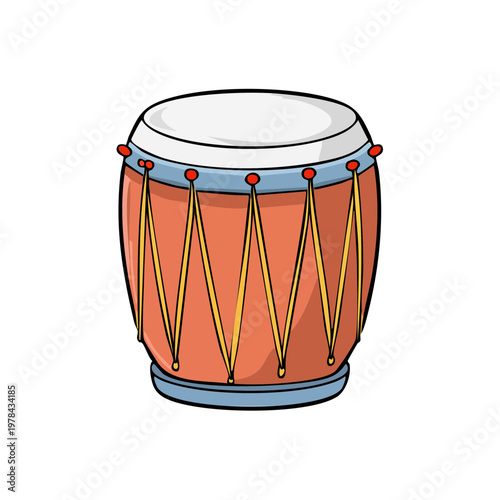Vibrant Dhol Drum with Red and Yellow Lacing and Blue Accents