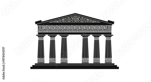 Black and white ancient greek temple.