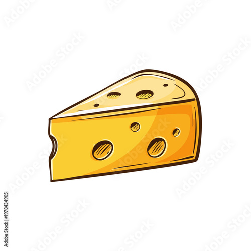 A bright yellow wedge of swiss cheese with distinctive holes for delicious food