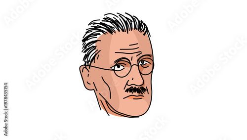 James Joyce  Portrait, flat vector illustration