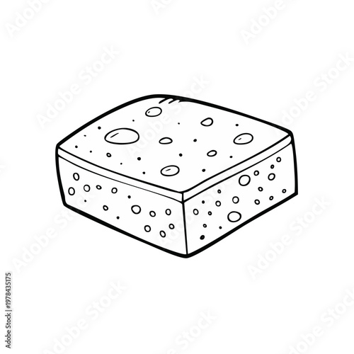 Simple hand drawn illustration of a square kitchen sponge with holes and texture