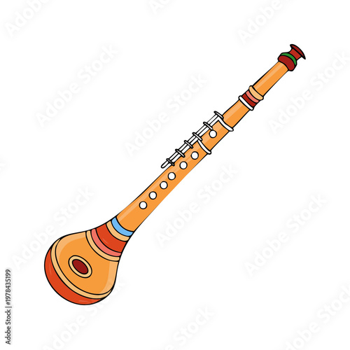 Traditional Indian wind instrument with a flared bell and finger holes