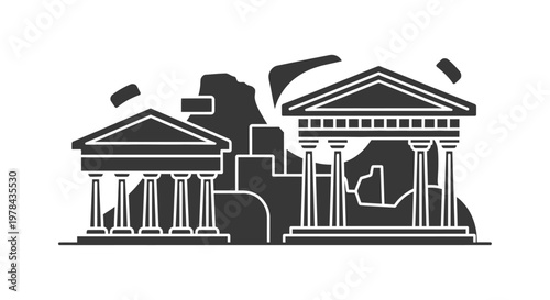 Black and white ancient greek architecture.