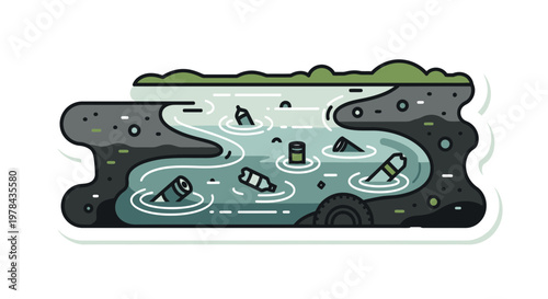 Polluted River with Boats.