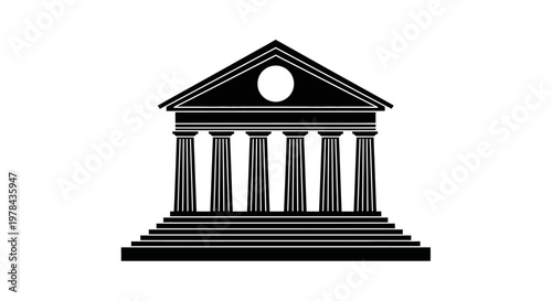 Black and white illustration of building.