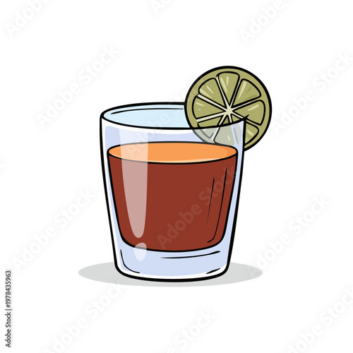 A refreshing alcoholic beverage in a clear glass with a lime garnish on a white background