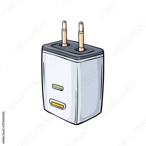 Simple illustration of a white electrical power adapter with two prongs