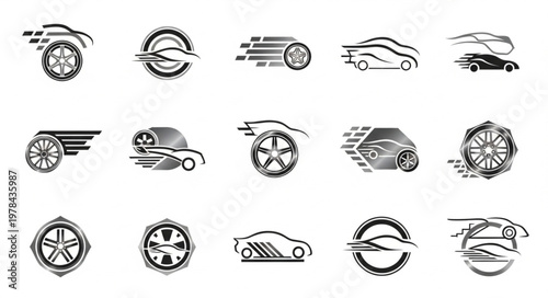 Collection of car logos and automotive emblems for branding.