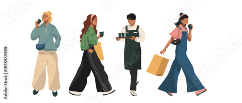 A set of people and coffee, in a coffee shop, people who love coffee collection