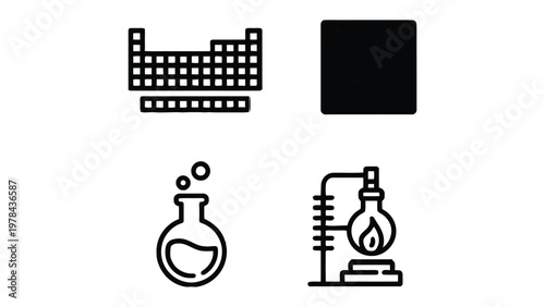 Icons of Scientific Exploration: A collection of icons representing the building blocks and tools of scientific discovery, each a symbol of the investigative spirit.