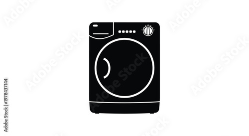 A black silhouette of a modern front loading washing machine high quality