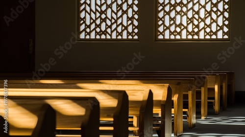 confessional. An empty church confessional with a slightly ajar curtain and a beam of light on the lattice. event programs, museum guides, designed for cultural heritage projects and event programs.