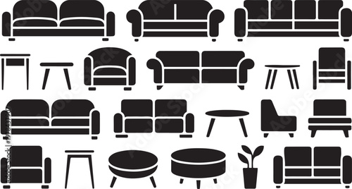 Assorted black silhouettes of various furniture pieces for interior design inspiration
