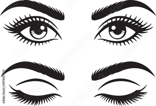 Variations of stylized eyelashes and eye shapes for makeup and design inspiration