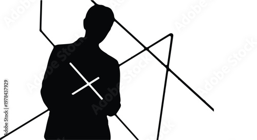 man silhouette with white cross on suit rejection