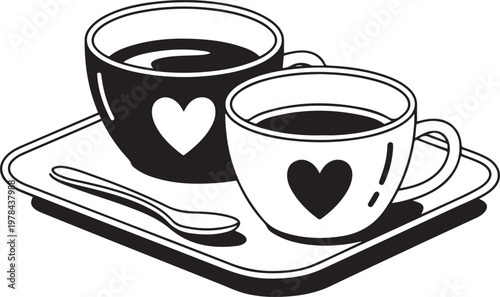 Two cups of coffee with hearts symbolizing love and companionship