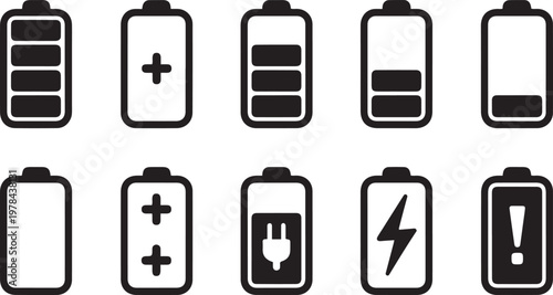 Various battery icons depicting different charge levels and statuses