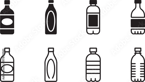 Comparison of different bottle designs and recycling symbols