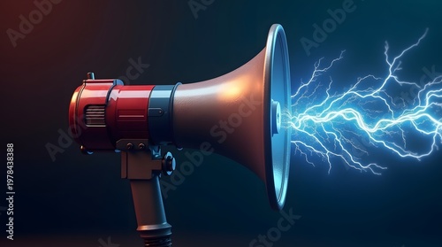 Vintage Megaphone with Electric Sparks Representing Communication Power and Sound Waves